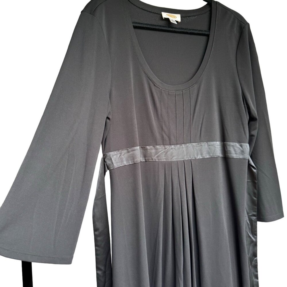 Talbots Black Tunic Top XL Long Sleeve Ribbon Belt & Pleated Deep Scoop Neck New - Picture 9 of 10